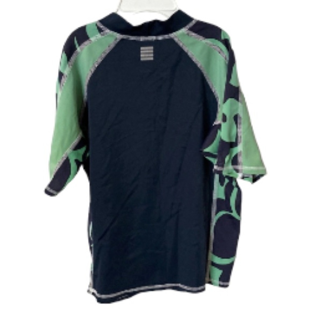 LANDS END Rash Guard Top Short Sleeves Green Blue Unisex Youth Large 7